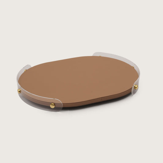Luxe Oval Tray With Brown Accent - Medium