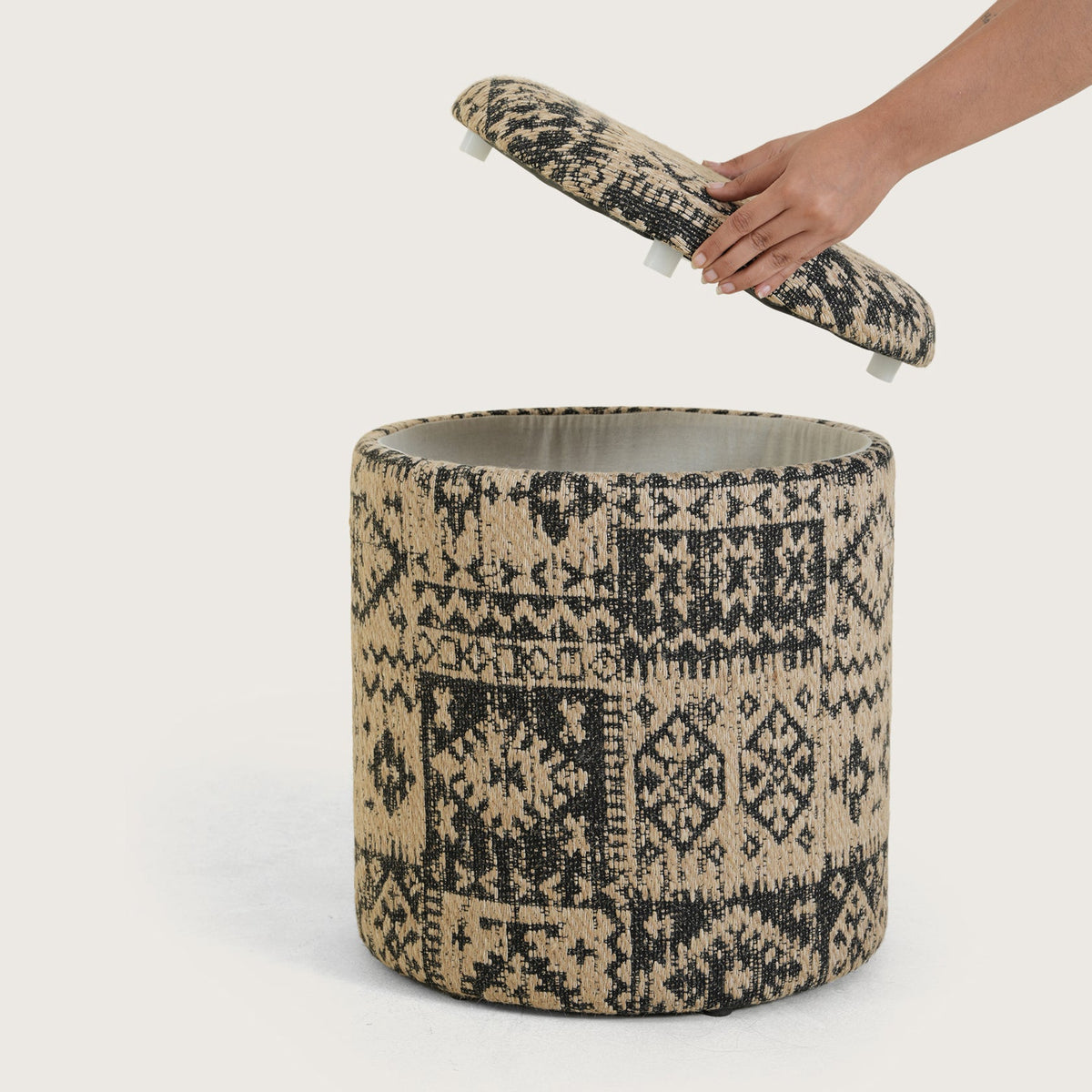 Boho Woven Pattern Ottomans Footstools | Pouffe | Hidden Storage | Removable Lid