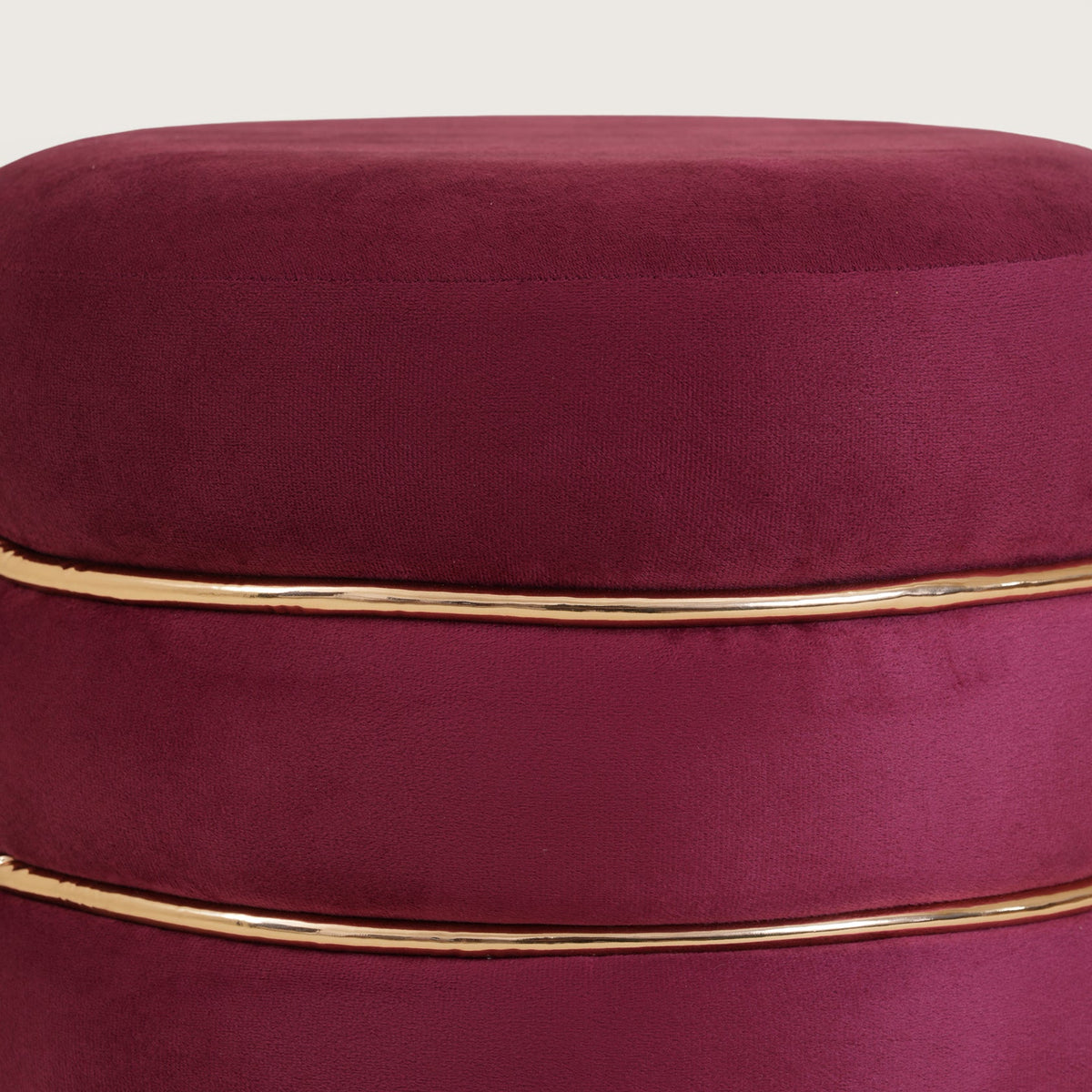 Stylish Velvet Round & Copper Bands Ottomans Footstools | Pouffe | Burgundy