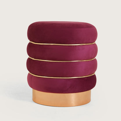Stylish Velvet Round & Copper Bands Ottomans Footstools | Pouffe | Burgundy