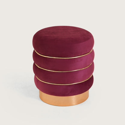 Stylish Velvet Round & Copper Bands Ottomans Footstools | Pouffe | Burgundy