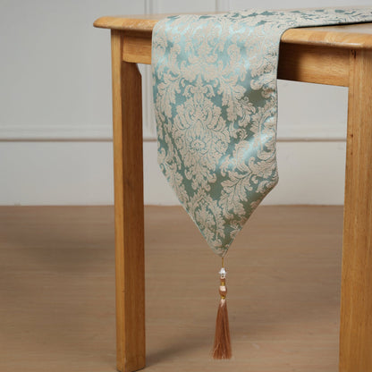 Decorative Table Runner with Tassels - Green