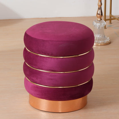 Stylish Velvet Round & Copper Bands Ottomans Footstools | Pouffe | Burgundy