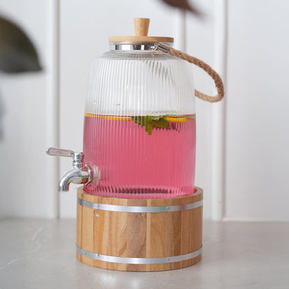 Close Ribbed Glass Beverage Dispenser With Base 3L