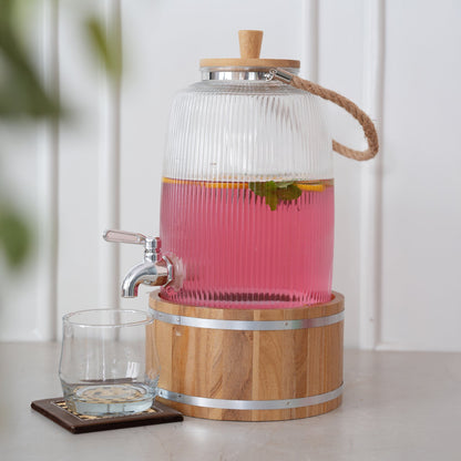 Close Ribbed Glass Beverage Dispenser With Base 3L