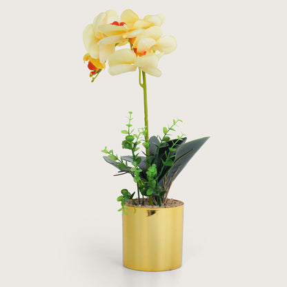 Artificial Yellow Plant with Golden Pot - Yellow