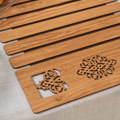 Slat Table Runner with Laser-Cut Medallions 14*36 Inches