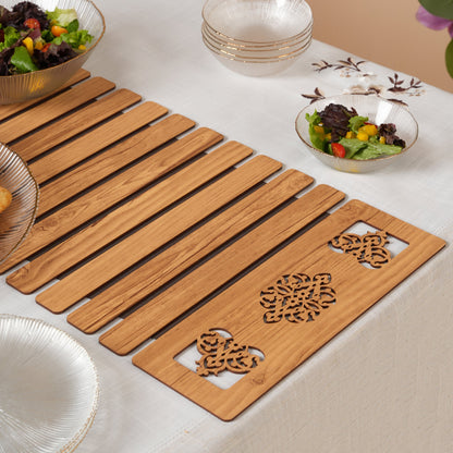 Slat Table Runner with Laser-Cut Medallions 14*36 Inches
