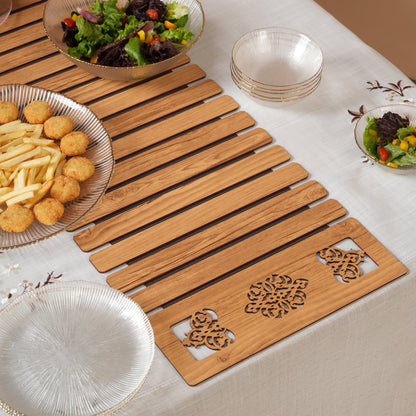 Slat Table Runner with Laser-Cut Medallions 14*36 Inches
