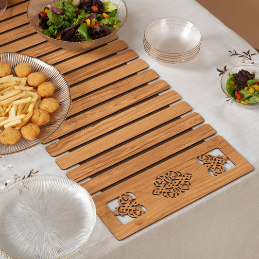 Slat Table Runner with Laser-Cut Medallions 14X 72 Inches