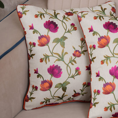Embroidered Floral Vine Cushion Cover