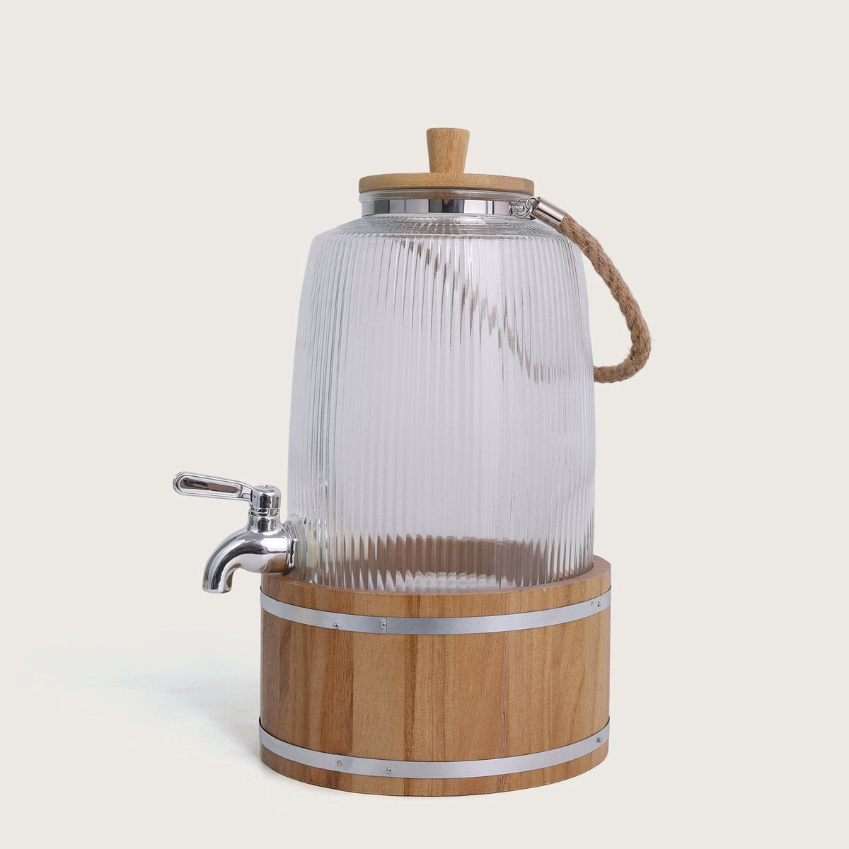 Close Ribbed Glass Beverage Dispenser With Base 3L