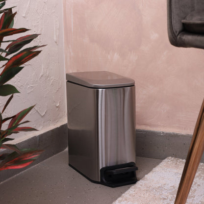 European Pedal SS Trash Can | Soft Close Dustbin | Silver