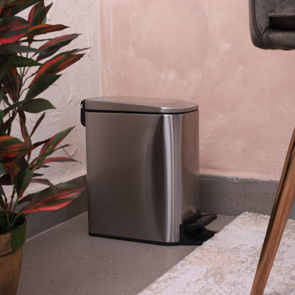 European Pedal SS Trash Can | Soft Close Dustbin | Silver