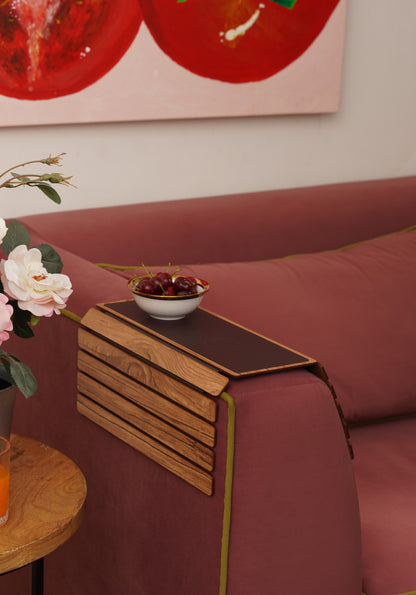 Oak-Tone Flexible Sofa Armrest Tray